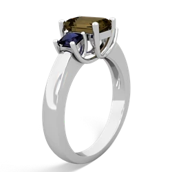 Smoky Quartz Three Stone Emerald-Cut Trellis 14K White Gold ring R4021