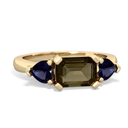 Smoky Quartz Three Stone 14K Yellow Gold ring R5235