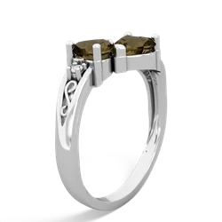 Smoky Quartz Snuggling Hearts 14K White Gold ring R2178