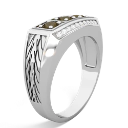 Emerald Three Stone Tire Tread Men's 14K White Gold ring R0520