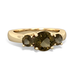 Smoky Quartz Three Stone Round Trellis 14K Yellow Gold ring R4018