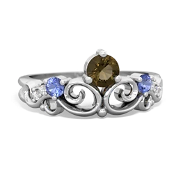 Smoky Quartz Crown Keepsake 14K White Gold ring R5740