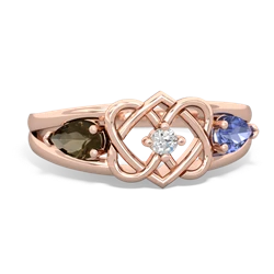 Smoky Quartz Hearts Intertwined 14K Rose Gold ring R5880