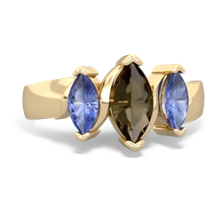 Smoky Quartz Three Peeks 14K Yellow Gold ring R2433