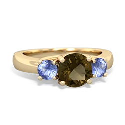 Smoky Quartz Three Stone Round Trellis 14K Yellow Gold ring R4018