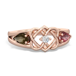 Smoky Quartz Hearts Intertwined 14K Rose Gold ring R5880