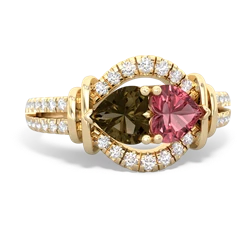 Smoky Quartz Art-Deco Keepsake 14K Yellow Gold ring R5630