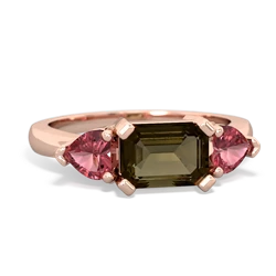 Smoky Quartz Three Stone 14K Rose Gold ring R5235