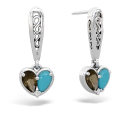 Smoky Quartz Filligree Heart 14K White Gold earrings E5070