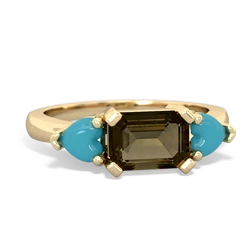 Smoky Quartz Three Stone 14K Yellow Gold ring R5235