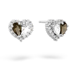 Smoky Quartz Halo 14K White Gold earrings E7008