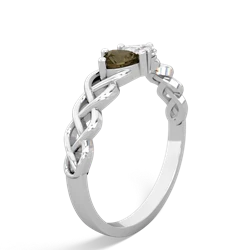 Smoky Quartz Heart To Heart Braid 14K White Gold ring R5870