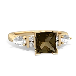 Smoky Quartz 6Mm Princess Eternal Embrace Engagement 14K Yellow Gold ring C2002