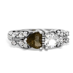 Smoky Quartz Diamond Butterflies 14K White Gold ring R5601