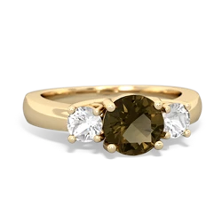 Smoky Quartz Three Stone Round Trellis 14K Yellow Gold ring R4018