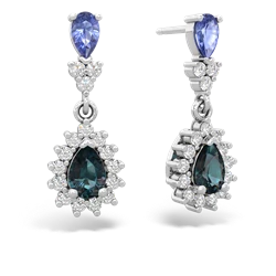 Tanzanite Halo Pear Dangle 14K White Gold earrings E1882