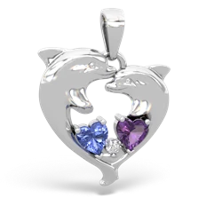 Tanzanite Dolphin Heart 14K White Gold pendant P5820