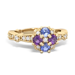 Tanzanite Sparkling Tiara Cluster 14K Yellow Gold ring R26293RD