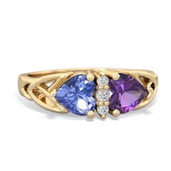 Tanzanite Celtic Knot Double Heart 14K Yellow Gold ring R5040