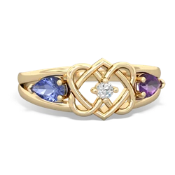 Tanzanite Hearts Intertwined 14K Yellow Gold ring R5880