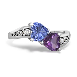 Tanzanite Snuggling Hearts 14K White Gold ring R2178