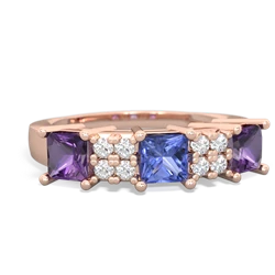 Tanzanite Three Stone Diamond Cluster 14K Rose Gold ring R2592