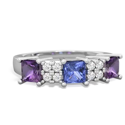 Tanzanite Three Stone Diamond Cluster 14K White Gold ring R2592