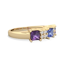 Tanzanite Three Stone Diamond Cluster 14K Yellow Gold ring R2592