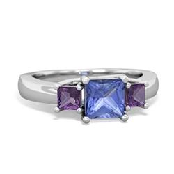 Tanzanite Three Stone Trellis 14K White Gold ring R4015