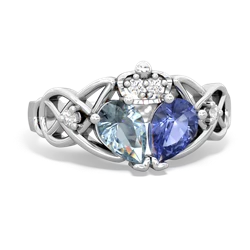 Tanzanite 'One Heart' Celtic Knot Claddagh 14K White Gold ring R5322