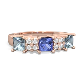 Tanzanite Three Stone Diamond Cluster 14K Rose Gold ring R2592