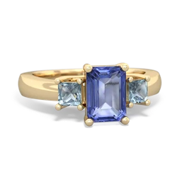 Tanzanite Three Stone Emerald-Cut Trellis 14K Yellow Gold ring R4021