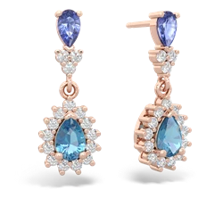 Tanzanite Halo Pear Dangle 14K Rose Gold earrings E1882