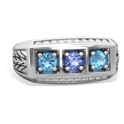 Tanzanite Three Stone Tire Tread Men's 14K White Gold ring R0520