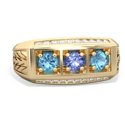 Tanzanite Three Stone Tire Tread Men's 14K Yellow Gold ring R0520