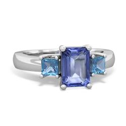 Tanzanite Three Stone Emerald-Cut Trellis 14K White Gold ring R4021