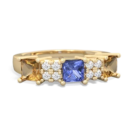 Tanzanite Three Stone Diamond Cluster 14K Yellow Gold ring R2592