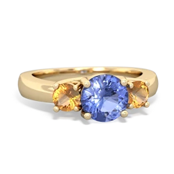 Tanzanite Three Stone Round Trellis 14K Yellow Gold ring R4018