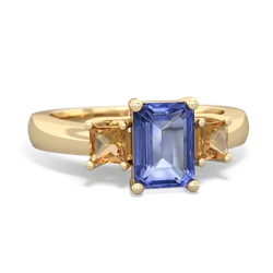 Tanzanite Three Stone Emerald-Cut Trellis 14K Yellow Gold ring R4021