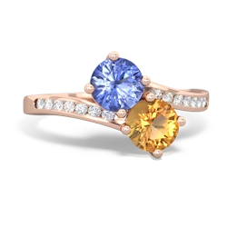 Tanzanite Channel Set Two Stone 14K Rose Gold ring R5303