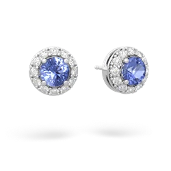 Tanzanite Diamond Halo 14K White Gold earrings E5370