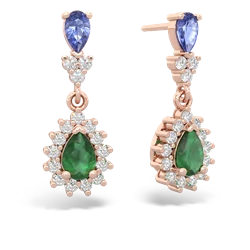 Tanzanite Halo Pear Dangle 14K Rose Gold earrings E1882