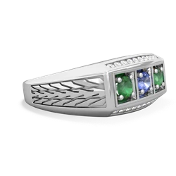 Tanzanite Three Stone Tire Tread Men's 14K White Gold ring R0520