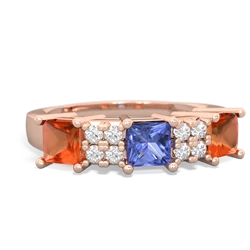 Tanzanite Three Stone Diamond Cluster 14K Rose Gold ring R2592