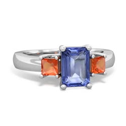 Tanzanite Three Stone Emerald-Cut Trellis 14K White Gold ring R4021