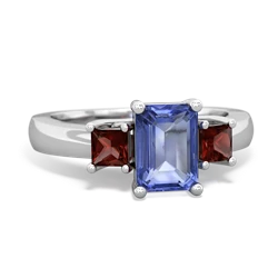 Tanzanite Three Stone Emerald-Cut Trellis 14K White Gold ring R4021