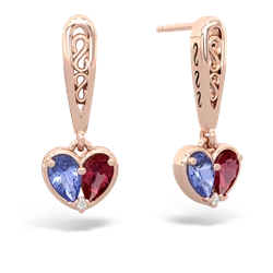 Tanzanite Filligree Heart 14K Rose Gold earrings E5070