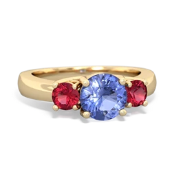 Tanzanite Three Stone Round Trellis 14K Yellow Gold ring R4018