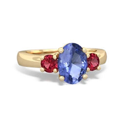 Tanzanite Three Stone Oval Trellis 14K Yellow Gold ring R4024