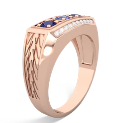 Tanzanite Three Stone Tire Tread Men's 14K Rose Gold ring R0520